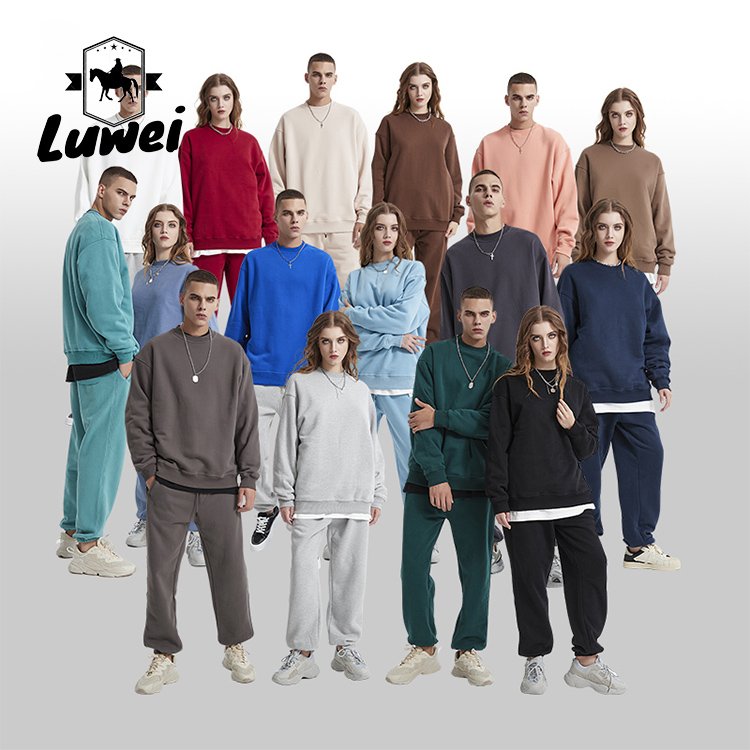 Custom Embroidery Washed 360g Polar Fleece Solid Color Round Neck Oversized Plus Size Men's Hoodies & Sweatshirts