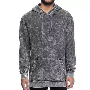 High Quality custom oversized long sleeve pullover acid wash hoodie men washed black Vintage Faded Distress Hoodies