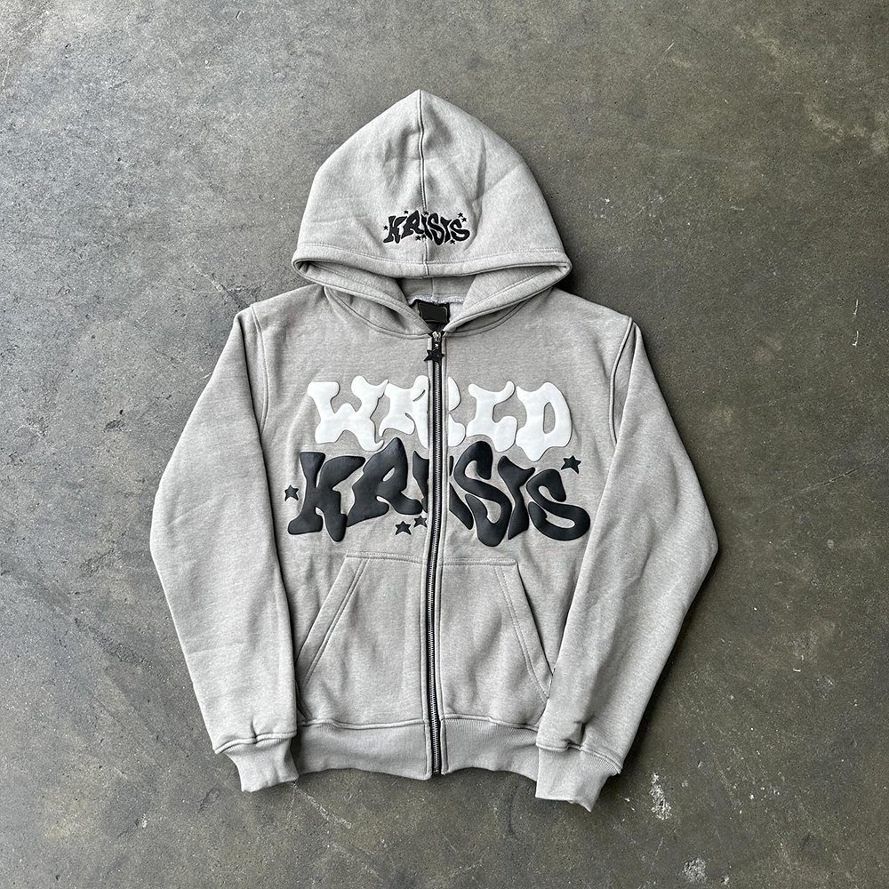 Wholesale Streetwear Y2K Men's Hoodies Sweatshirts Custom Puff Printing Zip Up Unisex Hoodies for Men
