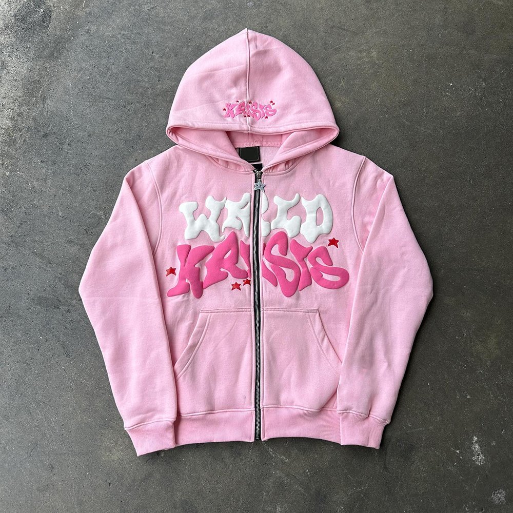 Wholesale Streetwear Y2K Men's Hoodies Sweatshirts Custom Puff Printing Zip Up Unisex Hoodies for Men