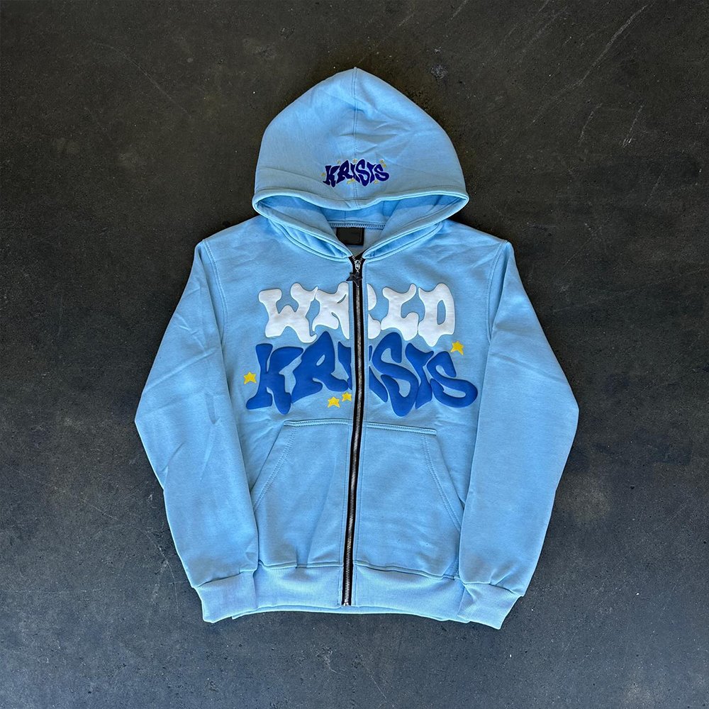 Wholesale Streetwear Y2K Men's Hoodies Sweatshirts Custom Puff Printing Zip Up Unisex Hoodies for Men