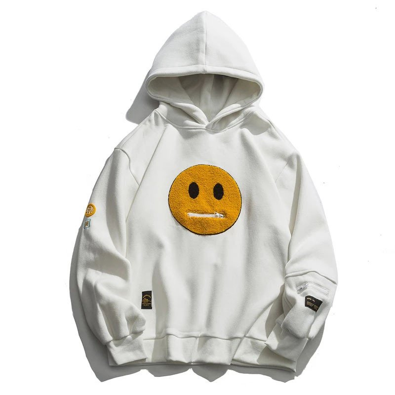 2024 new KYT Autumn Winter Street Pullover Sweater Zip Pocket Smile Face Patchwork Fleece Men's Hoodie