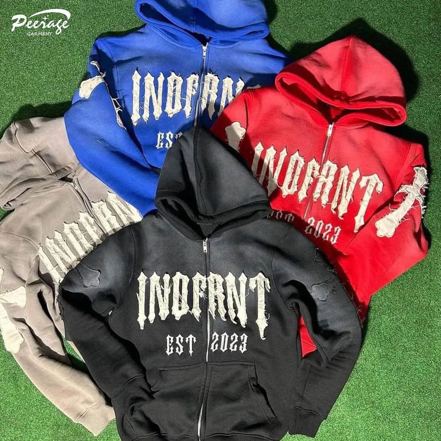 Manufacturer Custom Men's 500Gsm Heavy Weight 100% Cotton Acid Wash Camo Distress Embroider Box Crop Zipper ZipUp Hoodie for Men