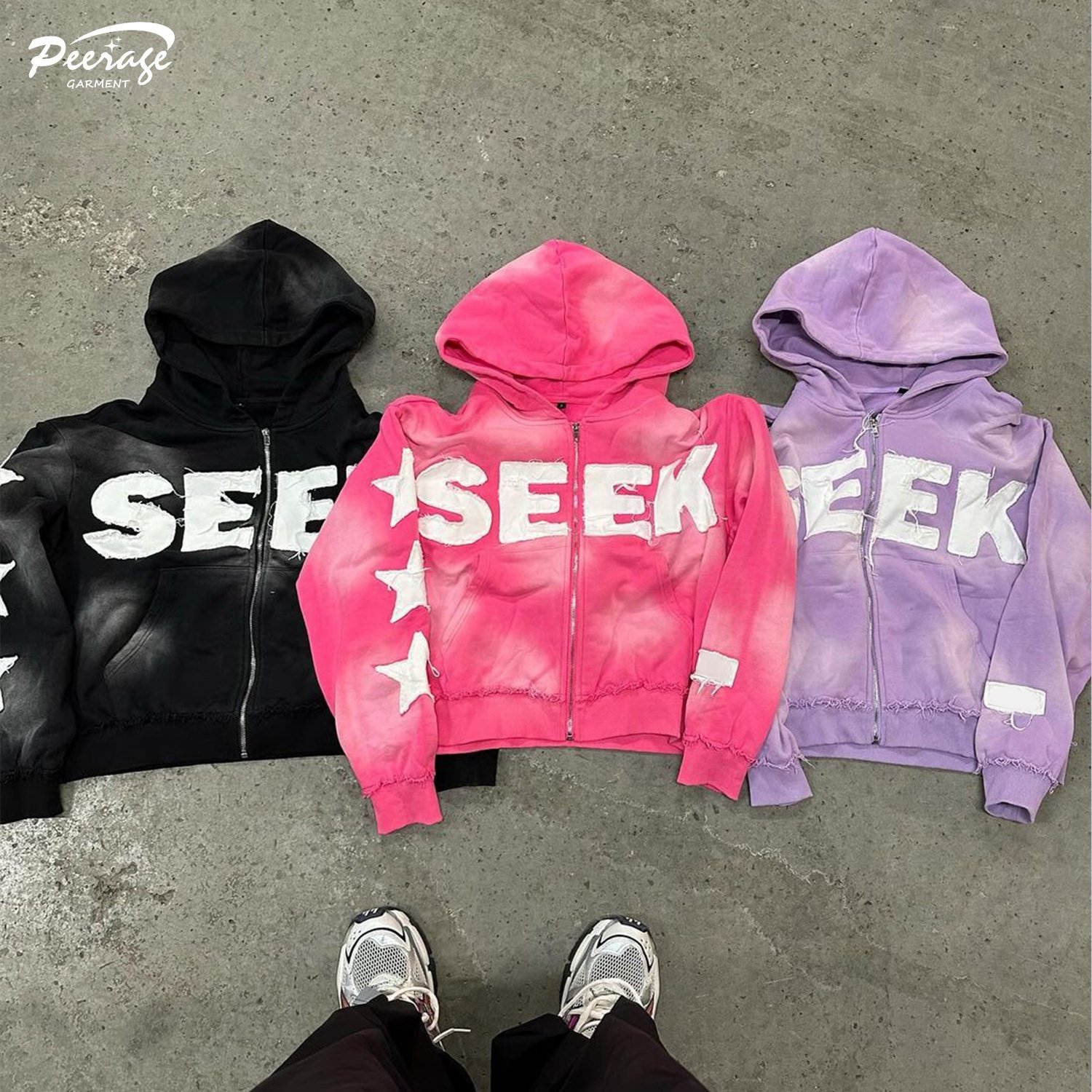 Manufacturer Custom Men's 500Gsm Heavy Weight 100% Cotton Acid Wash Camo Distress Embroider Box Crop Zipper ZipUp Hoodie for Men