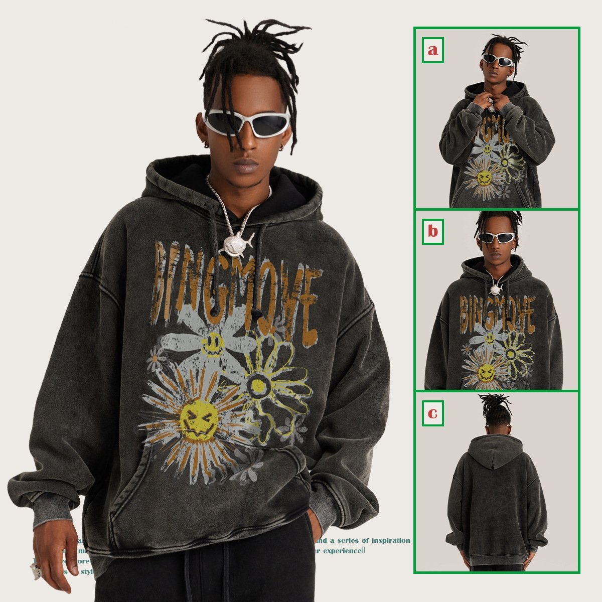 2023 New Autumn and Winter American Style Washed Plush Daisy Printing Hooded Sweatshirts Retro High Street Loose Men's Hoodies