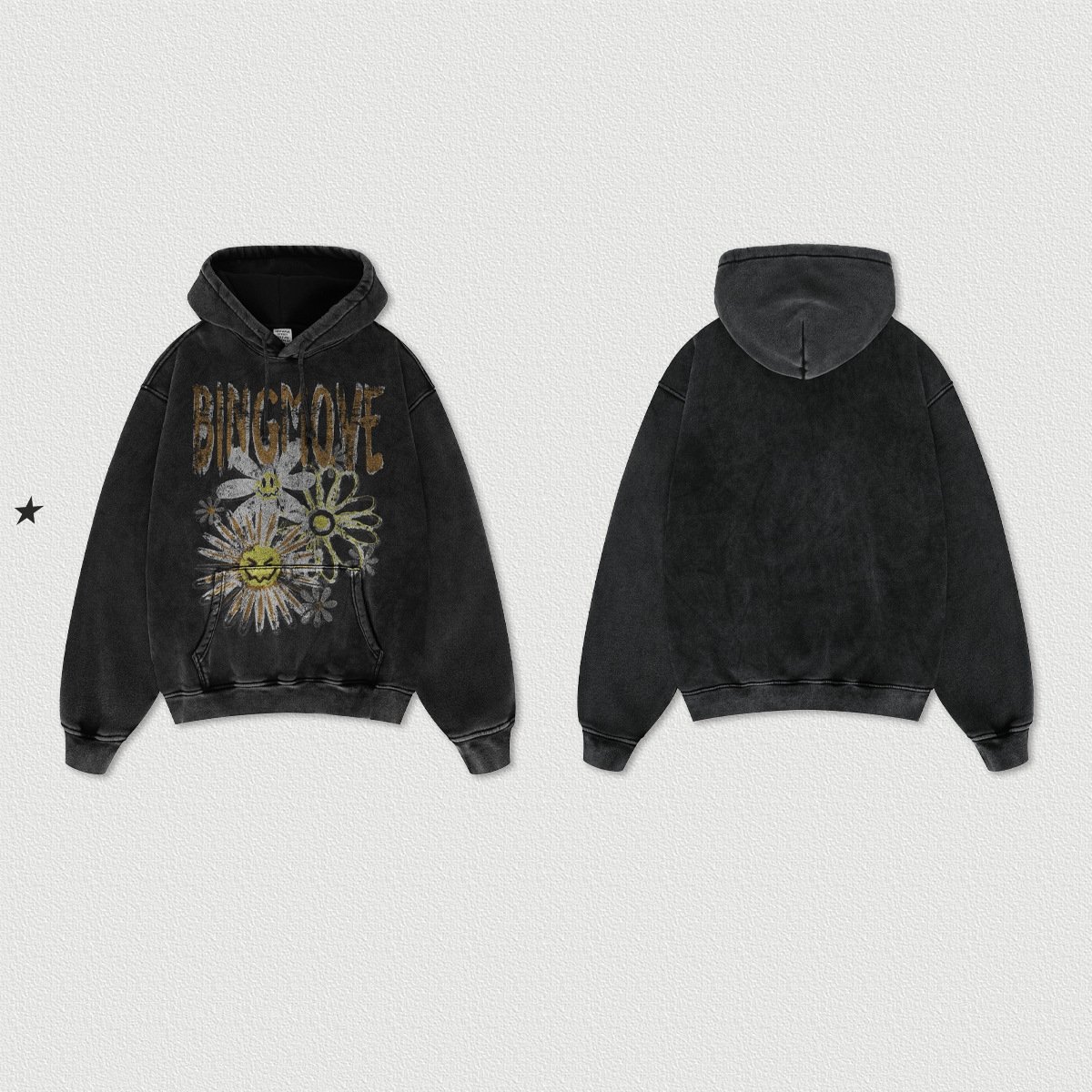 2023 New Autumn and Winter American Style Washed Plush Daisy Printing Hooded Sweatshirts Retro High Street Loose Men's Hoodies