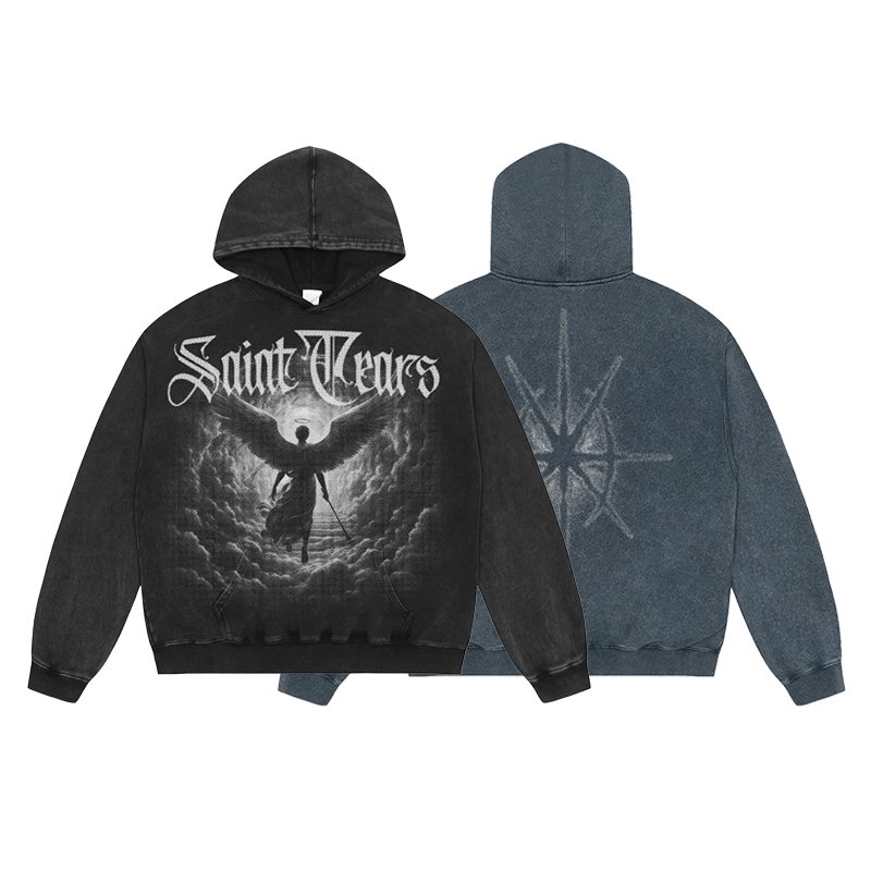 Wholesale High Quality Heavyweight Cotton Oversized Vintage Sand Wash Distress Saint Michael Tears Men's Hoodies&Sweatshirts