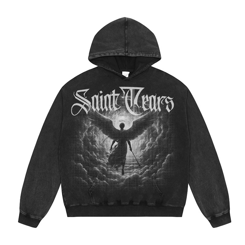 Wholesale High Quality Heavyweight Cotton Oversized Vintage Sand Wash Distress Saint Michael Tears Men's Hoodies&Sweatshirts