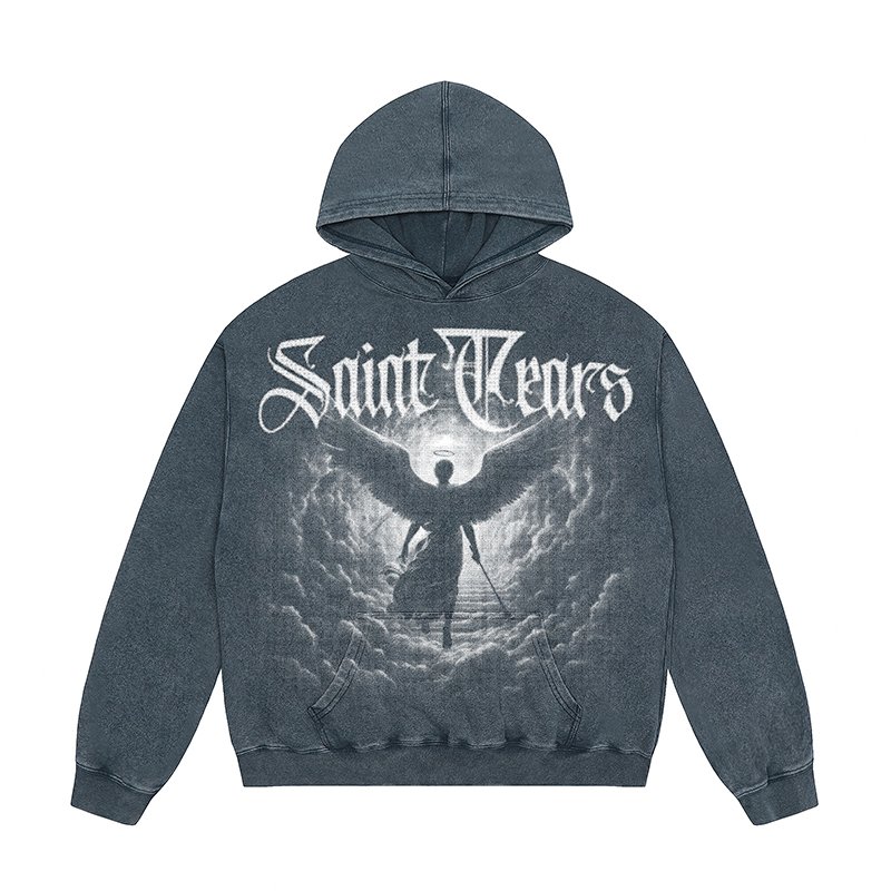 Wholesale High Quality Heavyweight Cotton Oversized Vintage Sand Wash Distress Saint Michael Tears Men's Hoodies&Sweatshirts