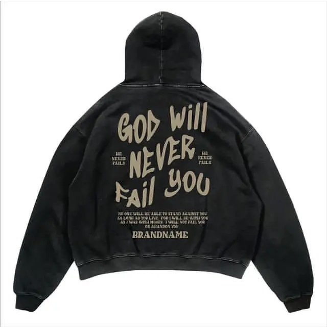 High Quality 100% Cotton Custom Stone Wash Printed Men's Acid Wash Printed Vintage Washed Hoodie With No String