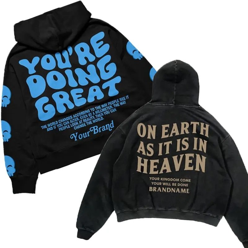 High Quality 100% Cotton Custom Stone Wash Printed Men's Acid Wash Printed Vintage Washed Hoodie With No String