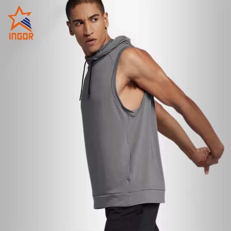Ingor Custom High Quality Men Workout Gym Sport Clothes Fitness Men Tank Top Sleeveless Hoodie