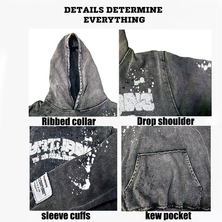 custom men's hoodies 100% cotton 500gsm oversized heavy weight hoodie streetwear vintage acid wate washed hoodies for man