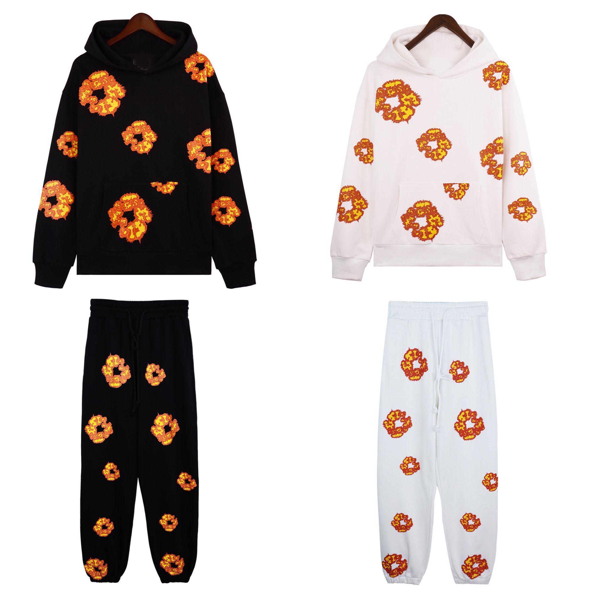 Wholesale High Quality Denim Puff Printing men's sets luxury Unisex Label Cotton French Terry Men's Tears Hoodies&Sweatshirts