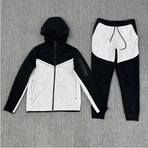 QY9209 2024 New arrivals Custom NK Patchwork Hooded Sweatsuits Hoodie Sweatshirt 2 Piece Trousers Set Men's Jogging Tracksuit