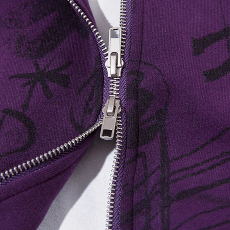 Manufacture Streetwear Zip Up Hoodies Oversized Hoodie Sweats All Over Graffiti Print Hooded Sweatshirts For Mens