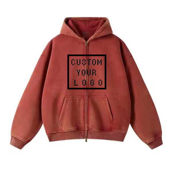 Custom Men's Oversize Hoodies acid Vintage Batik Wash Functional Zip-Up High Street Style 3D Pattern for Men's Hoodies