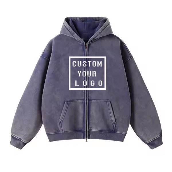 Custom Men's Oversize Hoodies acid Vintage Batik Wash Functional Zip-Up High Street Style 3D Pattern for Men's Hoodies
