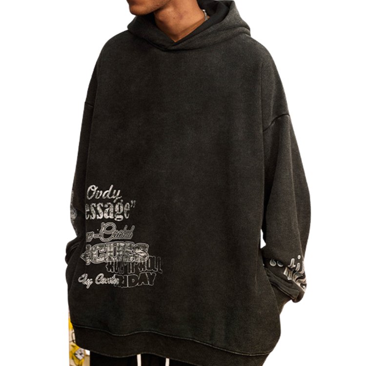 Heavyweight Oversize hoodie Printing 100% Cotton acid wash hoodie Custom Vintage Hoodie For Men