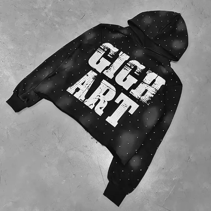 OEM Clothing manufacturers custom logo acid wash hoodie vintage DTG Print men's track suit distressed sweatsuit rhinestone sets