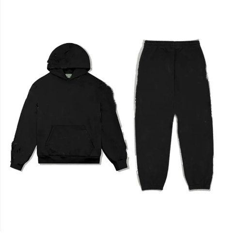 High quality men's 100% cotton street sportswear Puff-printed clothing Tear sweatpants and hoodie set