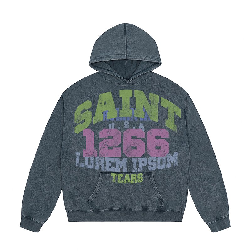 Wholesale High Quality Heavyweight Cotton Oversized Vintage Sand Wash Distress Saint Michael Tears Men's Hoodies&Sweatshirts