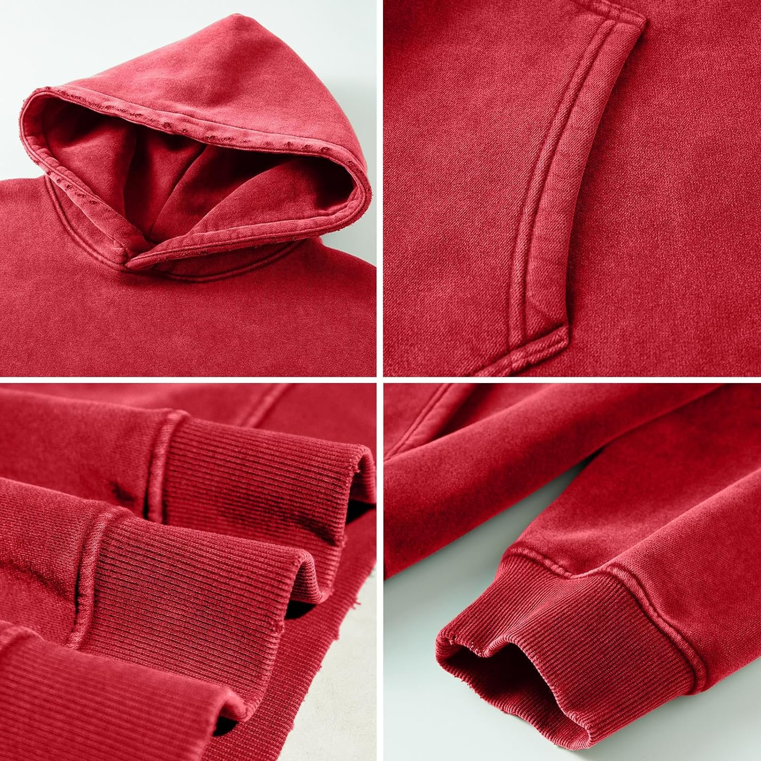 2024 Top Quality Red Sun Faded Acid Stone Washed Distressed Hoodies Men's Casual Vintage Wash Hoodie Made In 100% Cotton
