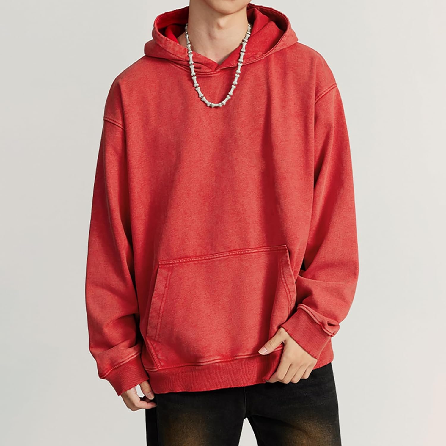 2024 Top Quality Red Sun Faded Acid Stone Washed Distressed Hoodies Men's Casual Vintage Wash Hoodie Made In 100% Cotton