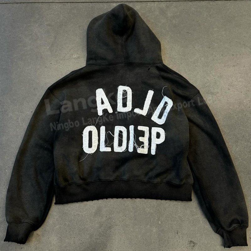 Designer Custom High Quality Embroidered Patch Pullover 100%Cotton cropped distressed Men's Hoodies And Sweatshirts