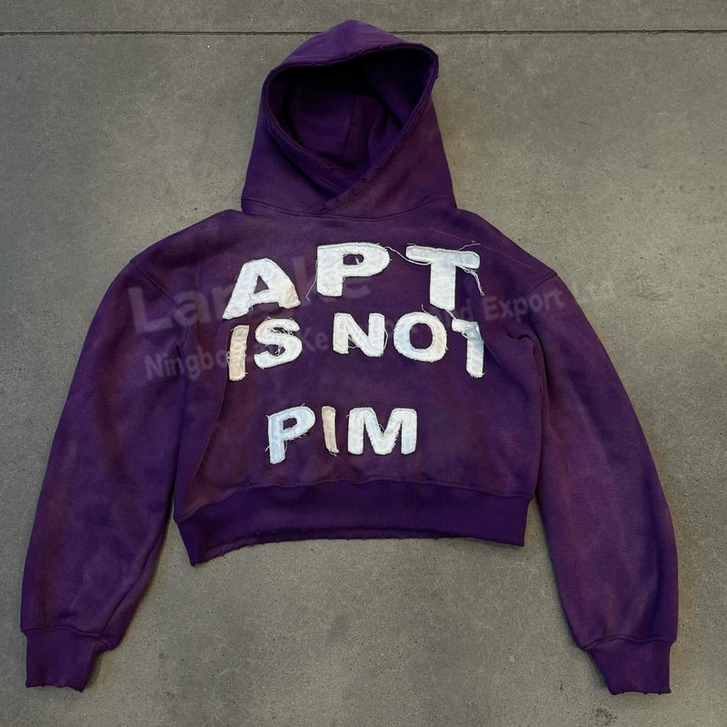 Designer Custom High Quality Embroidered Patch Pullover 100%Cotton cropped distressed Men's Hoodies And Sweatshirts
