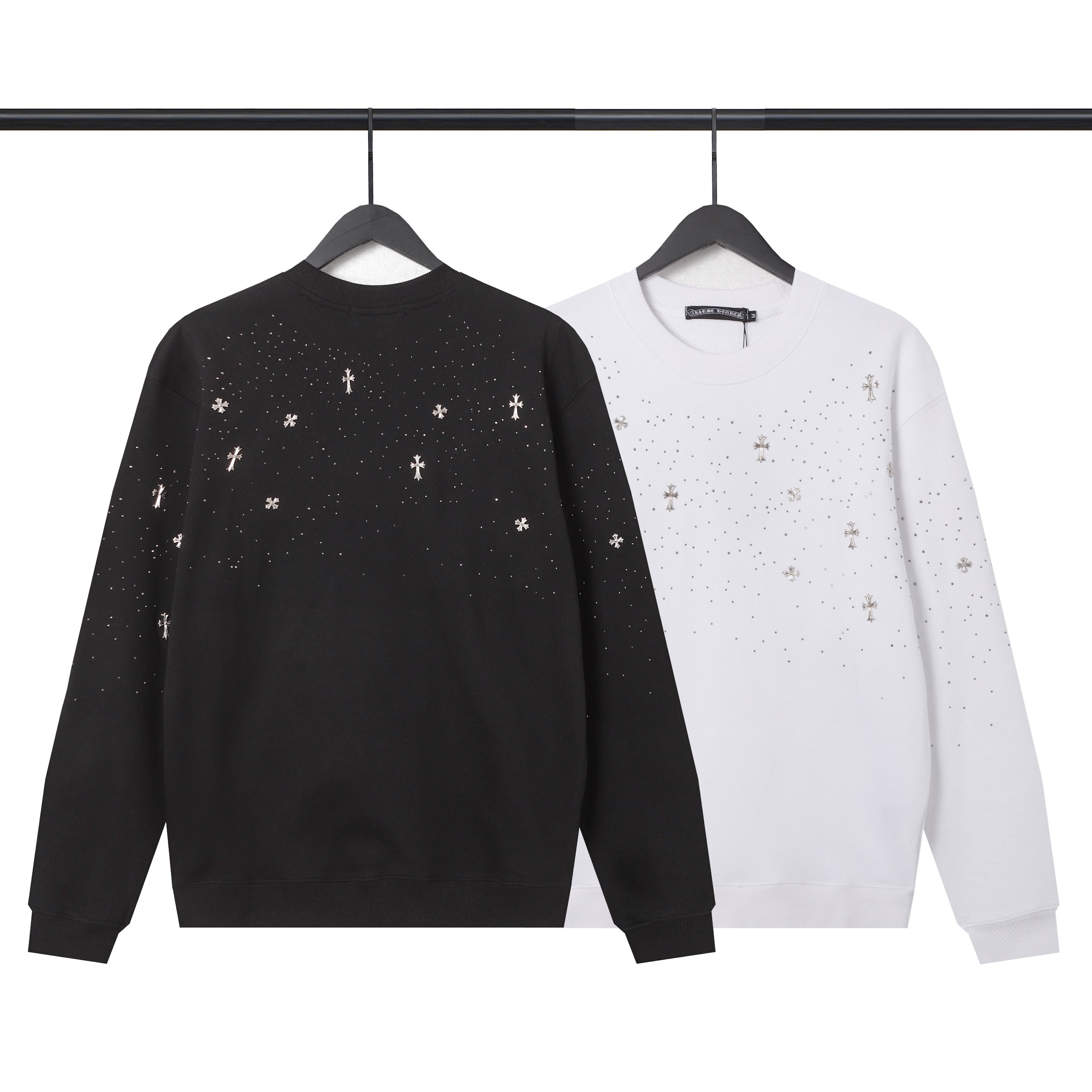 2024 Hearts Chrome Sanskrit hoodie for couples, hot diamond cross, starry sky long sleeved T-shirt new trendy brand high version