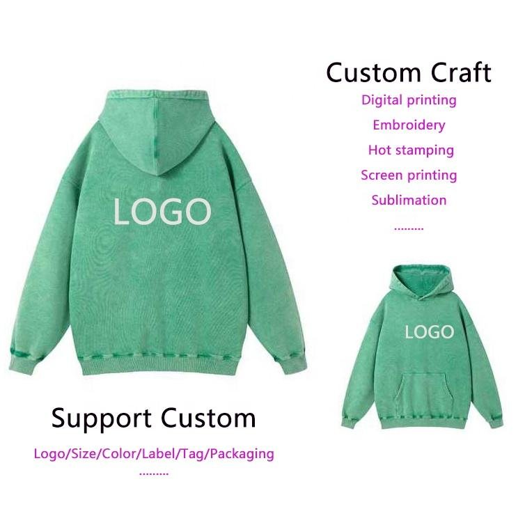 Custom 100% Cotton 420GSM Oversize Crewneck Sweatshirt Vintage Distressed Full Zip Up Hoodie Sweatshirt Unisex Acid Wash Hoodie