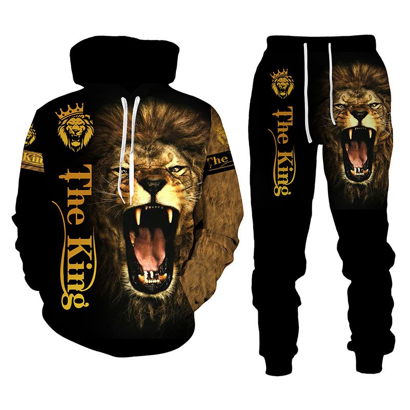 Autumn Winter Men Clothing 2 Piece Sets Joggers 3D The Lion King Printed Tracksuit Set Plus Size Men'S Hoodies Set