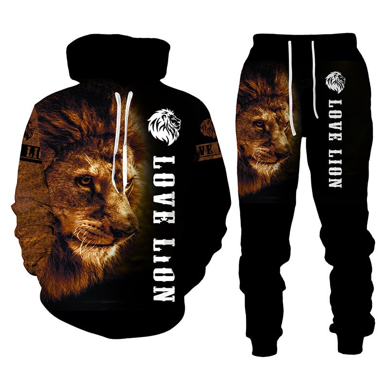 Autumn Winter Men Clothing 2 Piece Sets Joggers 3D The Lion King Printed Tracksuit Set Plus Size Men'S Hoodies Set