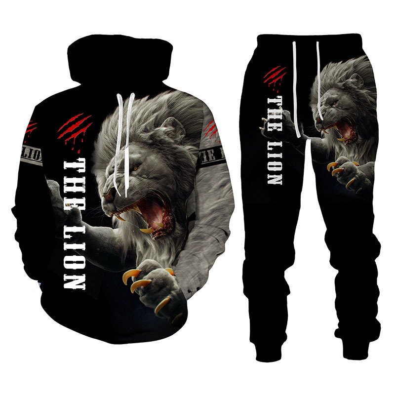 Autumn Winter Men Clothing 2 Piece Sets Joggers 3D The Lion King Printed Tracksuit Set Plus Size Men'S Hoodies Set