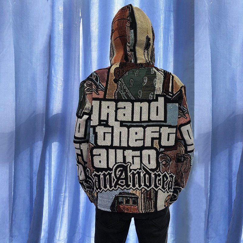 Low MOQ Tapestri Clothes Blanket Jacquard Casual Men's Hoodies Streetwear Custom Design Men Hoodie