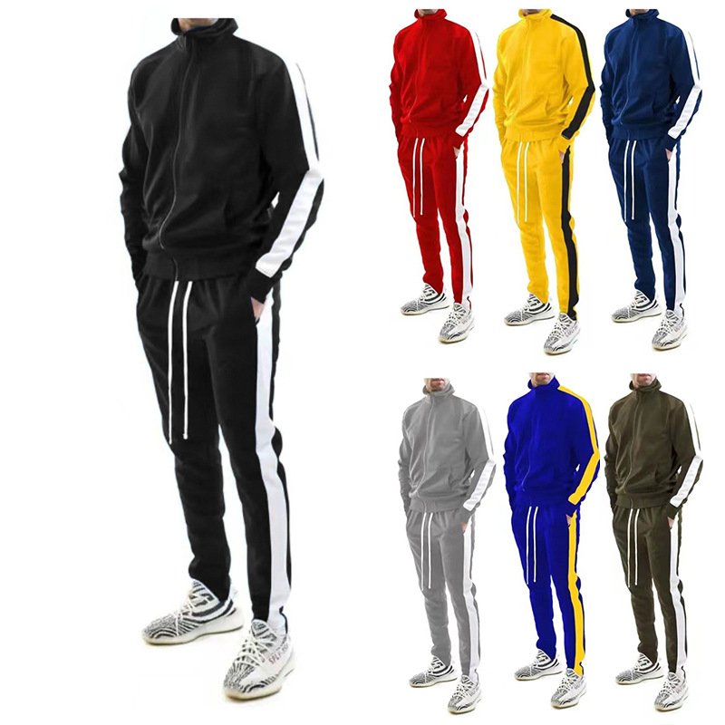 Multiple Colors Men's Fashion Side Stripe Zipper Hoodies Set Spring Casual Men Gym Joggers Sets Sportswear