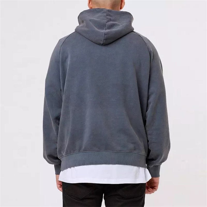 OEM custom drop shoulder raglan sleeve funnel neck pullover washed grey oversized half quarter zip hoodie plain men's hoodies