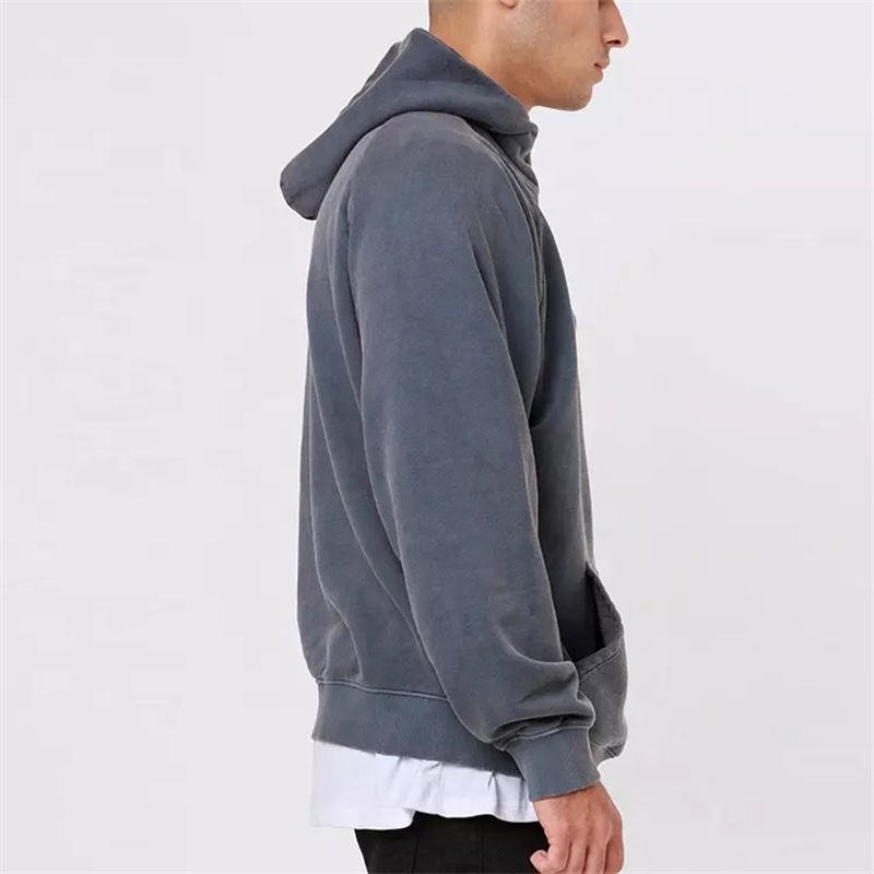 OEM custom drop shoulder raglan sleeve funnel neck pullover washed grey oversized half quarter zip hoodie plain men's hoodies