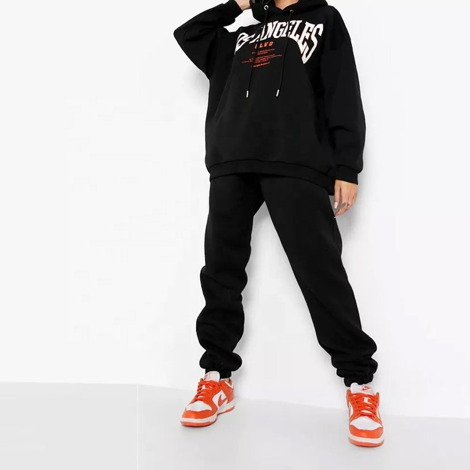 OEM Puff Print Black Tracksuit 2022 New Designs Customized Chenille Embroidery Hoodies & Tracksuits For Men's Sale