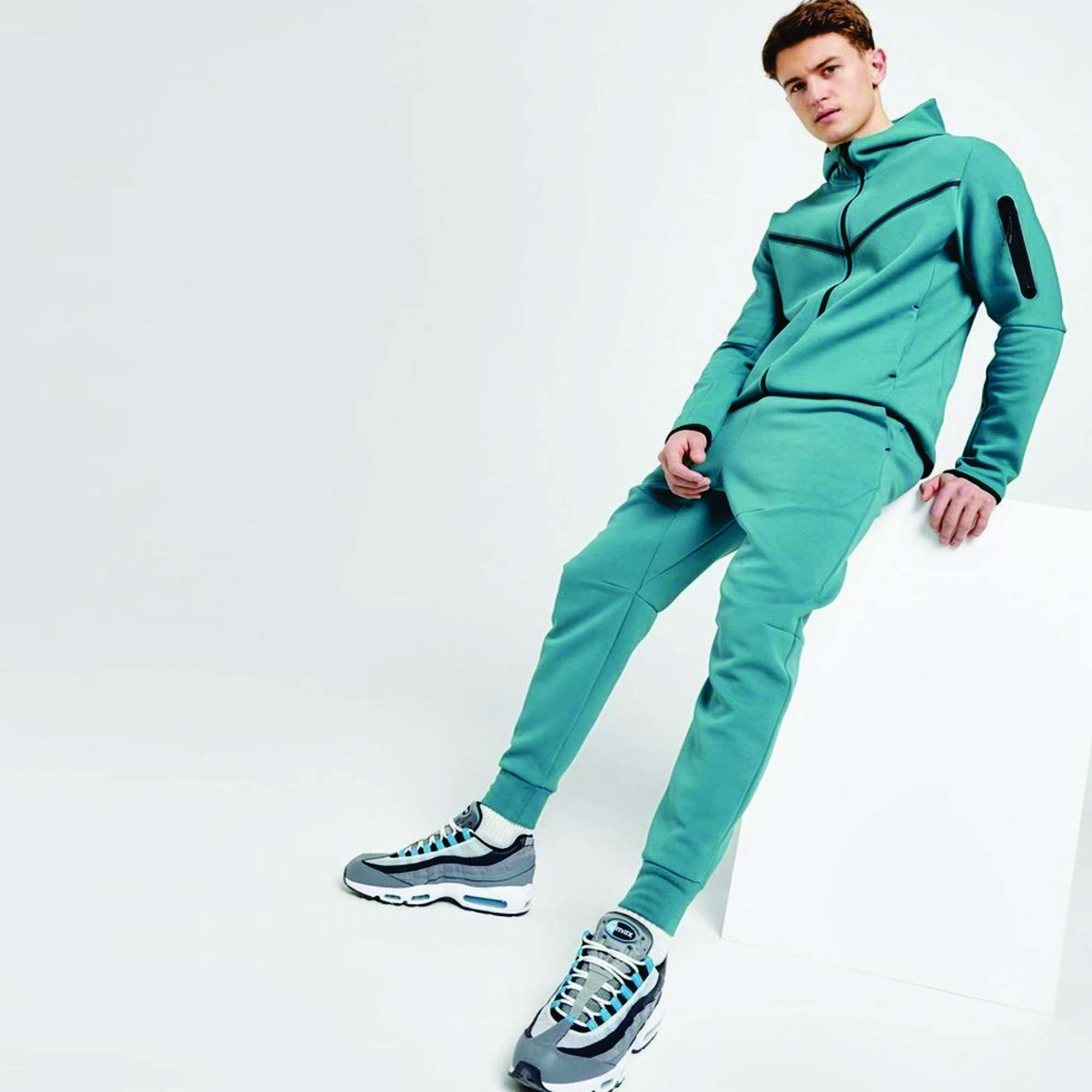 OEM Design Men's Tech Fleece Tracksuit 69% Cotton 31% Polyester Zinc Blue Full Zip Hoodie Joggers Quick Dry Fitness Training