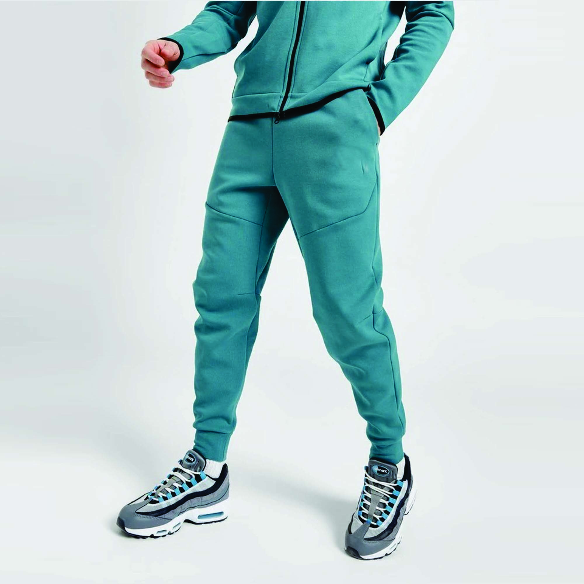 OEM Design Men's Tech Fleece Tracksuit 69% Cotton 31% Polyester Zinc Blue Full Zip Hoodie Joggers Quick Dry Fitness Training