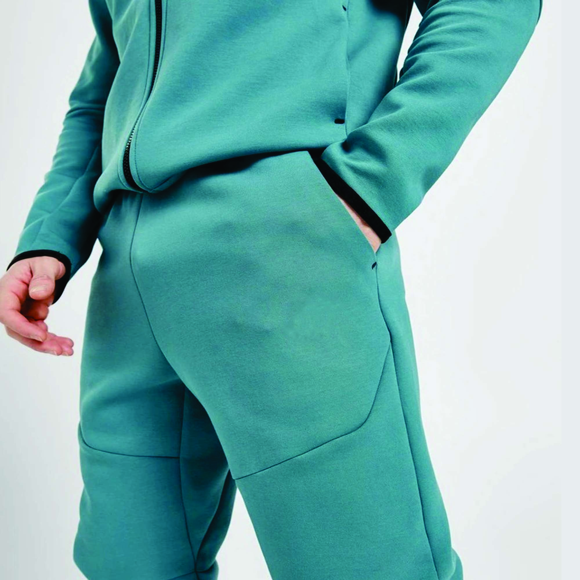 OEM Design Men's Tech Fleece Tracksuit 69% Cotton 31% Polyester Zinc Blue Full Zip Hoodie Joggers Quick Dry Fitness Training