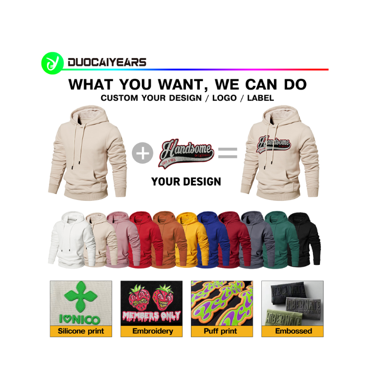 2024 Wholesale Unisex Cotton Blank Custom Logo Puff Printing Men's Hoodies