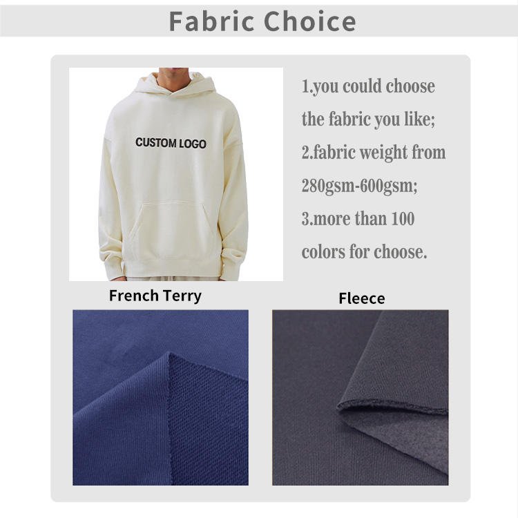 300 600 GSM High Quality Puff Printing Rhinestone French Terry Blank Fleece Cotton Men'S Heavyweight Oversized Custom Hoodies