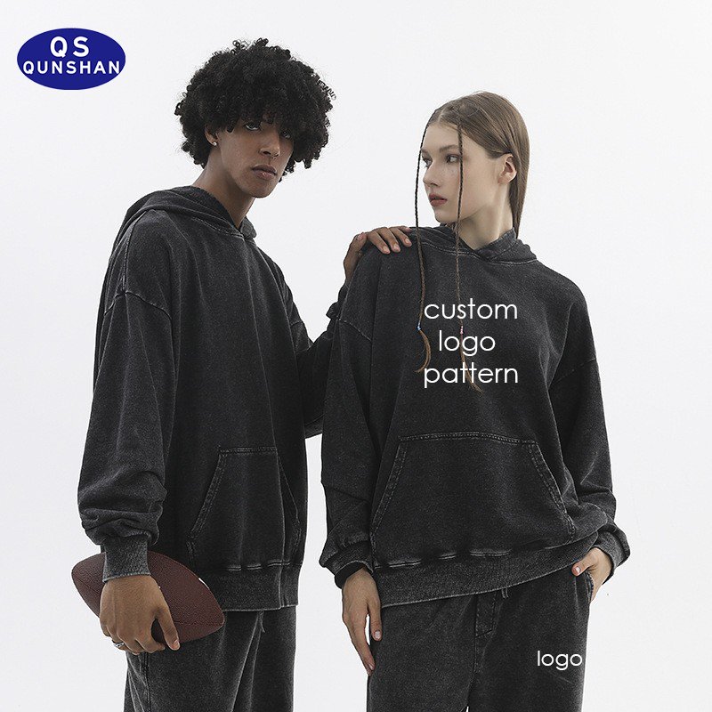 Autumn Winter Custom Embroidery Logo Acid Washed Men's Fleece Oversize Hoodie Fashion Casual Outdoor Street Hoodie Sweater Mens