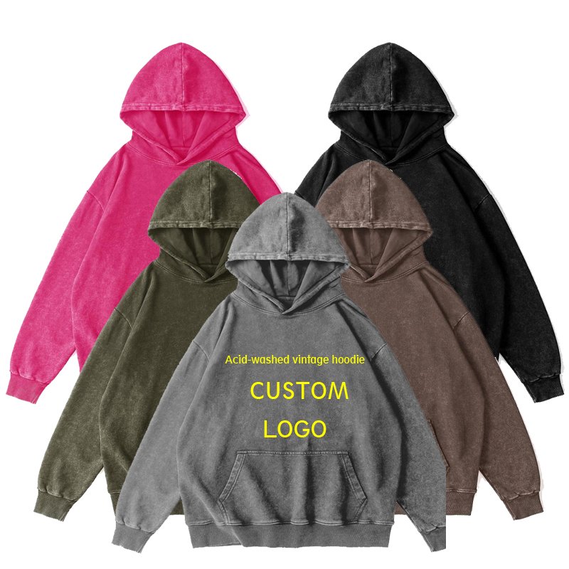 Autumn Winter Custom Embroidery Logo Acid Washed Men's Fleece Oversize Hoodie Fashion Casual Outdoor Street Hoodie Sweater Mens