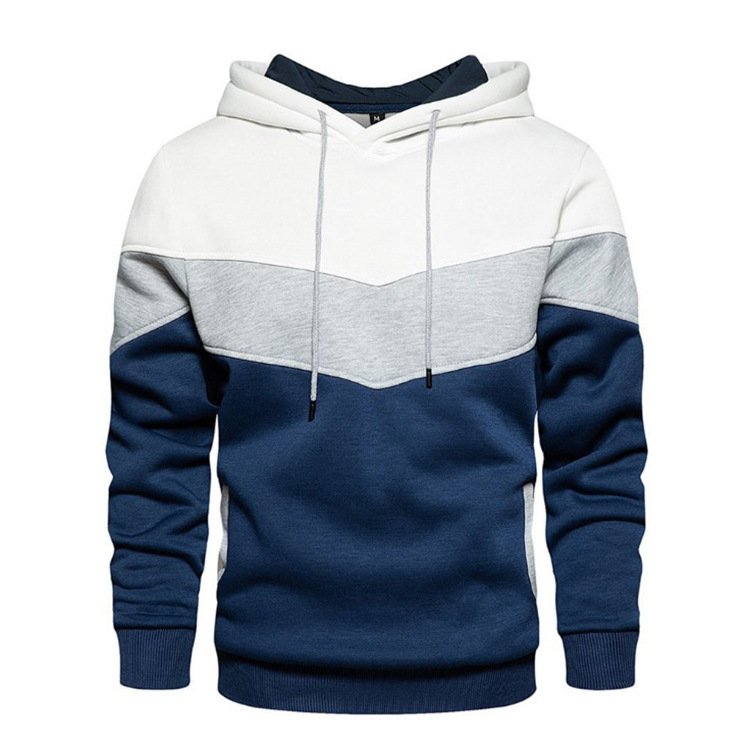 wholesale Hot selling Men's fleece sweater stitching hoodie autumn/winter casual sports sweater plus fleece casual jacket