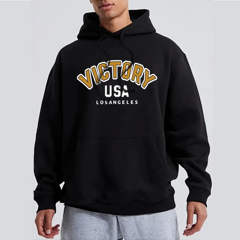 oversized hoodie mens High Quality 100% Polyester VICTORY USA LOS ANGELES letter graphic hoodie print loose Heavy men's hoodies
