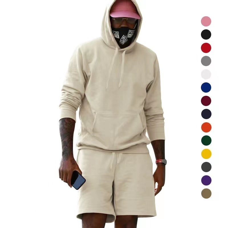 Conyson High Quality Jogging Custom Logo Plain 2 Piece Fleece Sweat Suits Shorts Pants Sweatpants Tracksuit Men Hoodies Set